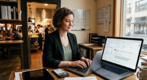 Restaurant owner improving local SEO by managing Google Business Profile and customer reviews.